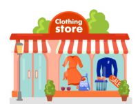 Bright colorful facades of six stores and cafes isolated on white background flat vector illustration